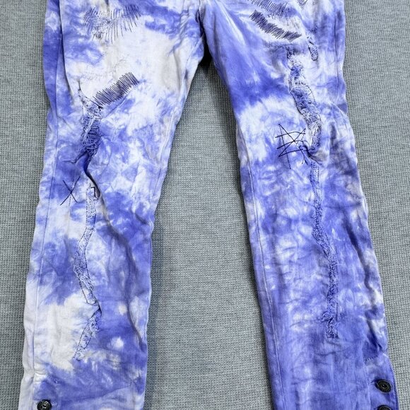 Valabasas Mens Purple Tie Dye Distressed Jeans Size 38 Stacked Ankle Button Fly - Picture 3 of 16